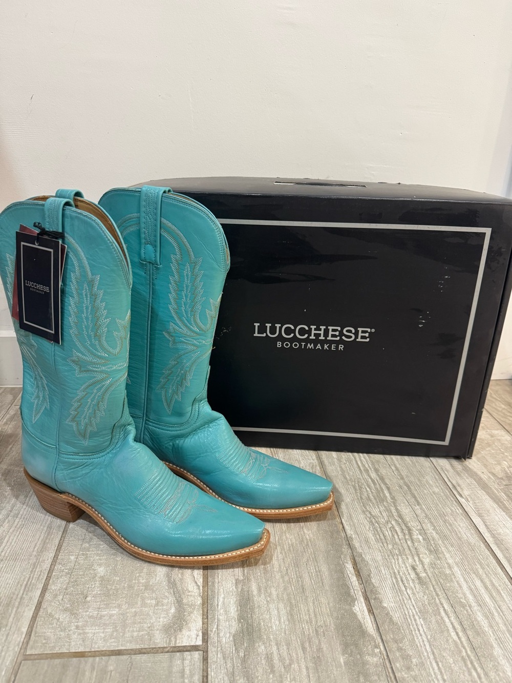 RARE NWT Lucchese N4870 Emerald Blue Goat Leather Western Cowboy Boots 9B